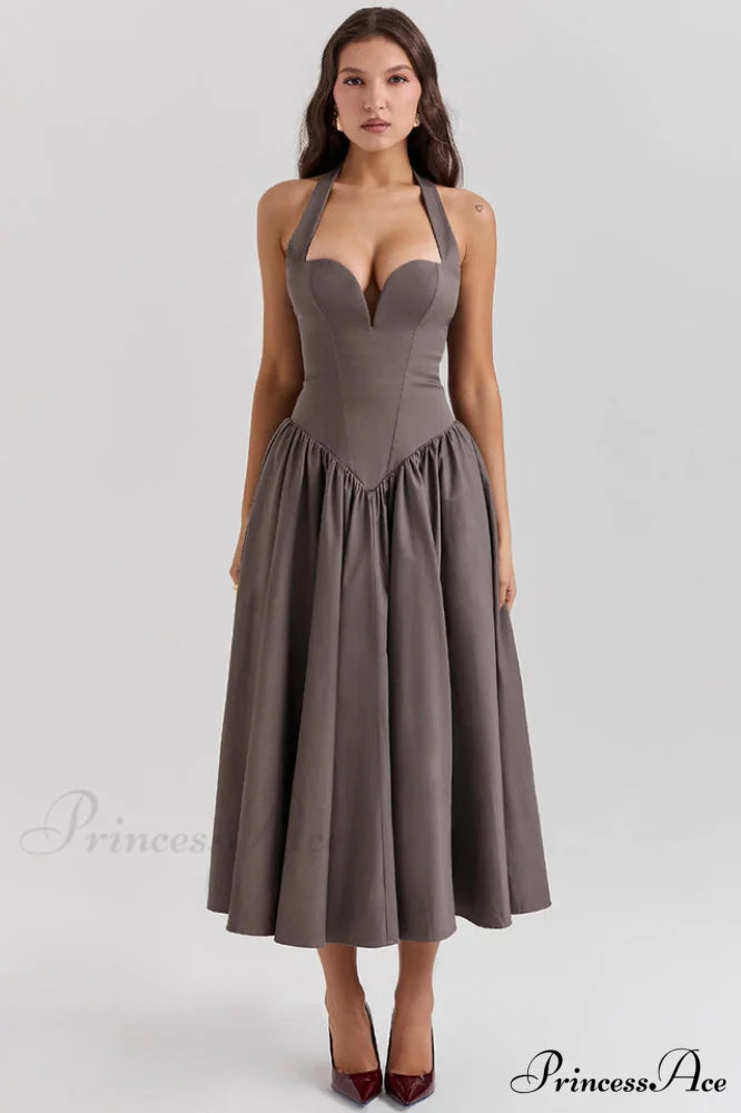 Coquette Scarlet Stylish Halter Midi Dress XS / Gray