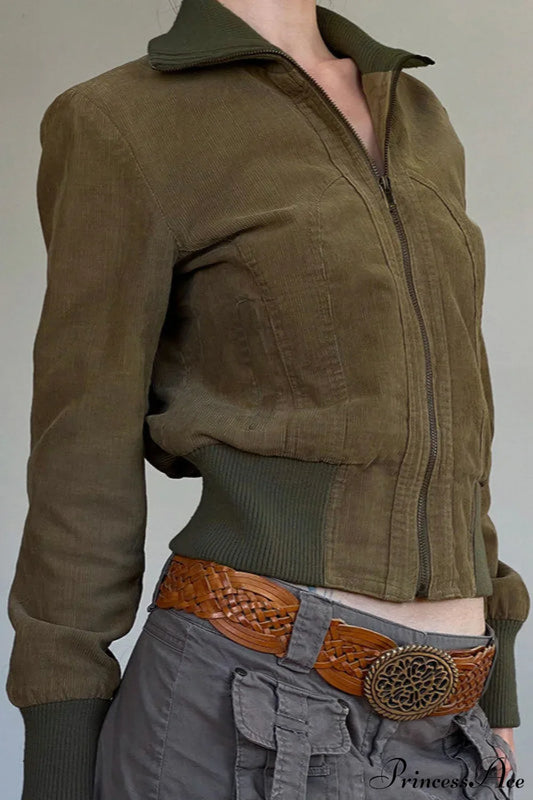 Corduroy Solid Pocket Fitted Utility Jacket