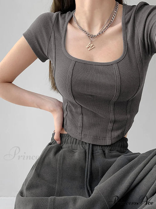 Corset Square Graceful Neck Shirt Grey / XS