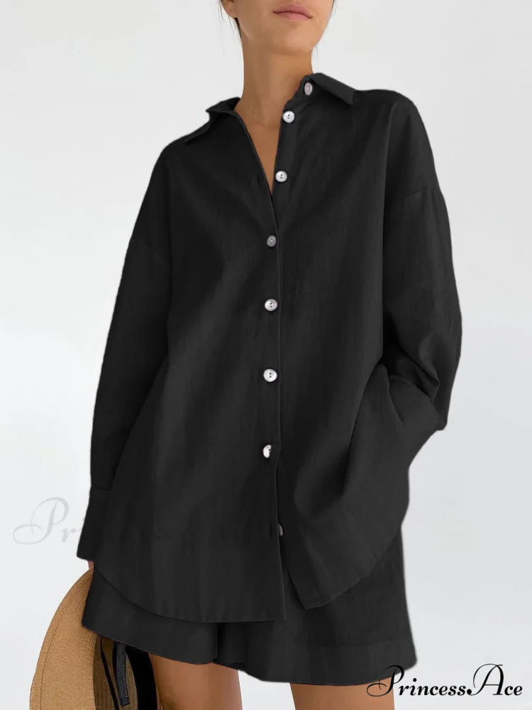 Cotton Beach Two Trendy Piece Shorts Set Black / XS