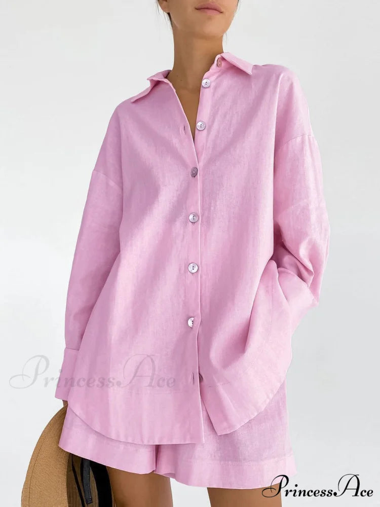 Cotton Beach Two Trendy Piece Shorts Set Pink / XS