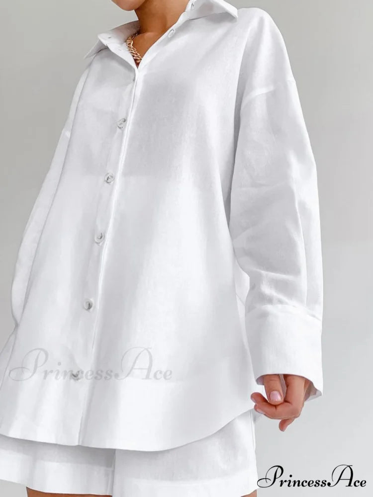 Cotton Beach Two Trendy Piece Shorts Set White / XS