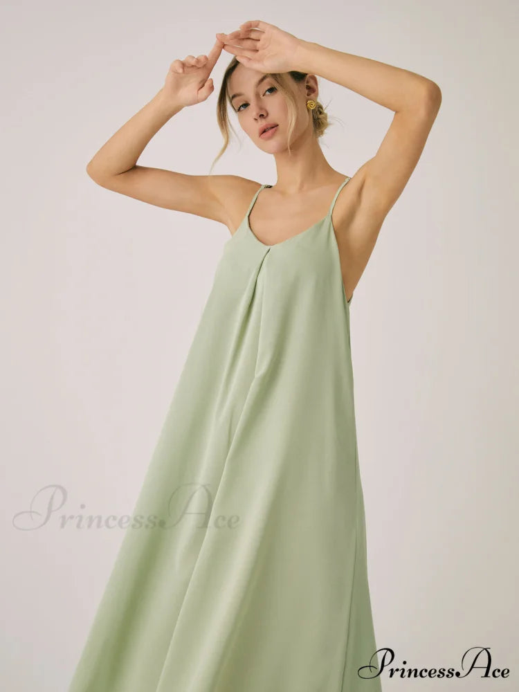 Cotton Blends Graceful Pleated Long Dress