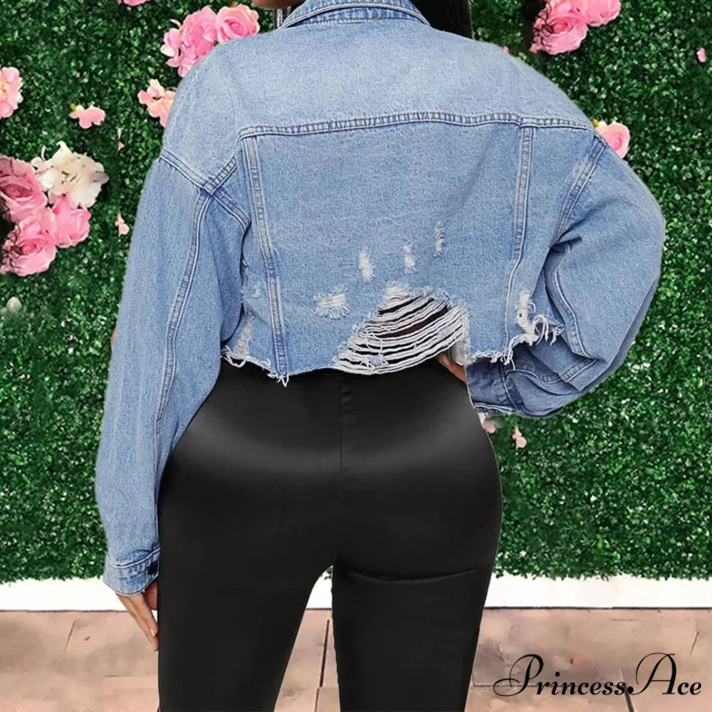 Cotton Denim Spring Autumn Cardigan Punk Bomber Windbreaker Hollow Out Jacket