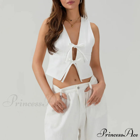 Cotton Fasten-Up Denim Cropped Blouse white / S croptop-250223