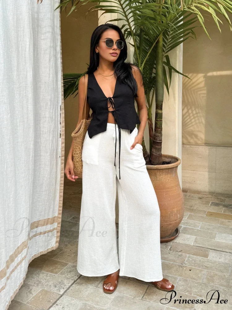 Cotton & Linen Trendy Tie-Detail Vest Top