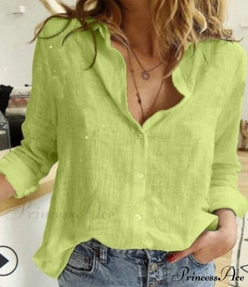 Cotton Linen Vintage Flower Print Blouse green / S