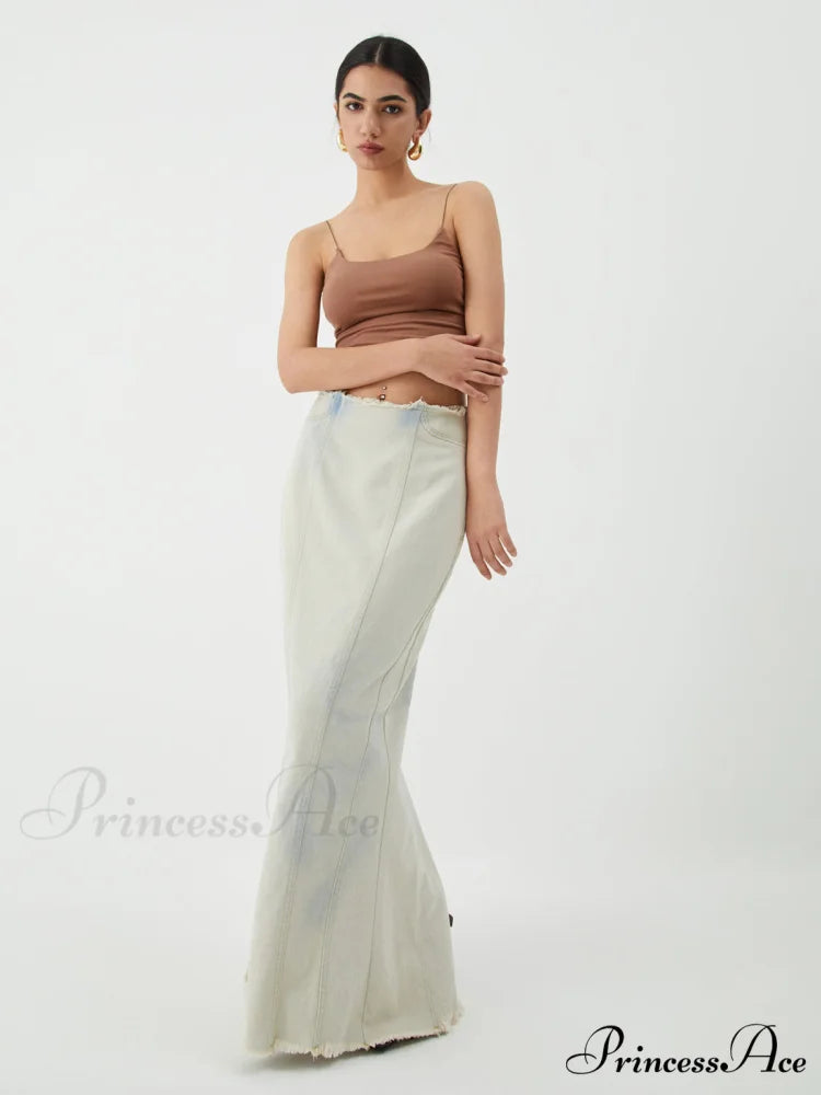Cotton Minimalism Washed Trendy Denim Maxi Skirt