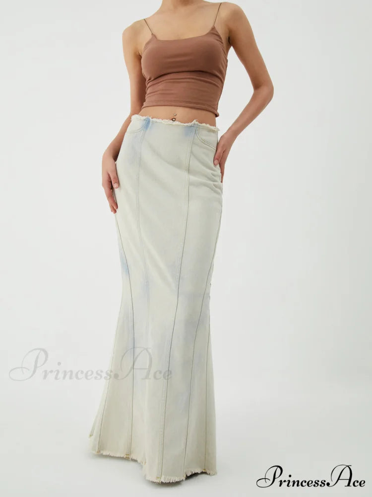 Cotton Minimalism Washed Trendy Denim Maxi Skirt