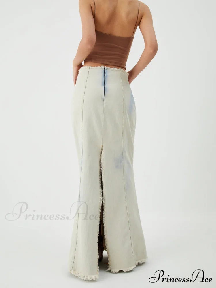 Cotton Minimalism Washed Trendy Denim Maxi Skirt