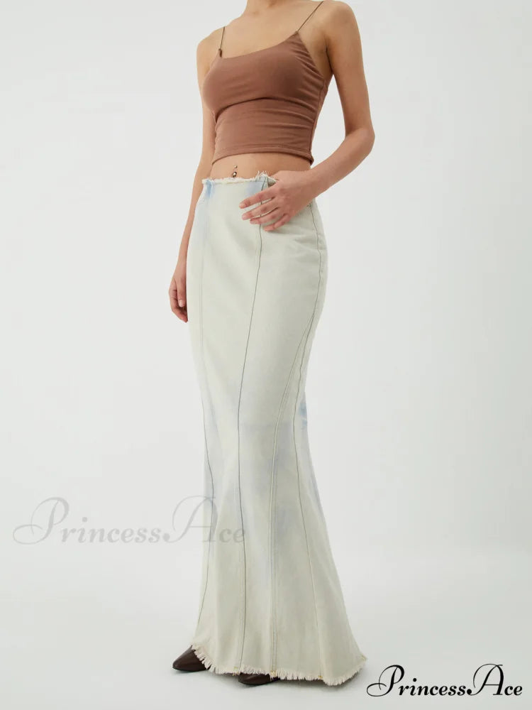 Cotton Minimalism Washed Trendy Denim Maxi Skirt