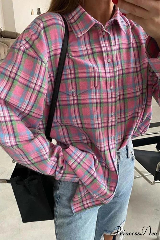 Cotton Plaid Blouse in Pink