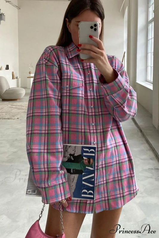 Cotton Plaid Blouse in Pink Pink / M