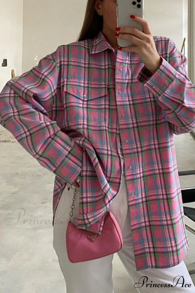 Cotton Plaid Blouse in Pink Pink / S