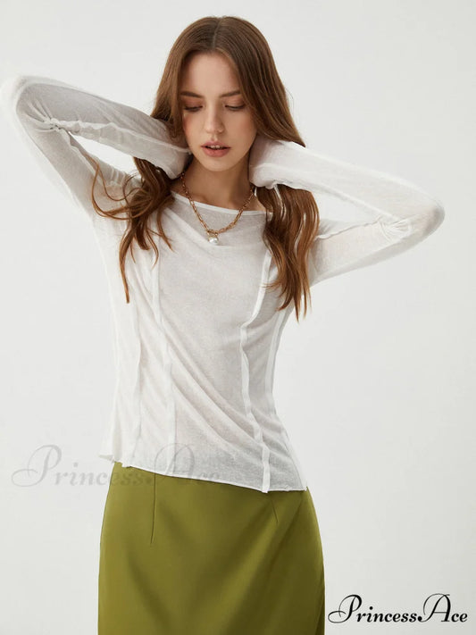 Cotton Pleated Graceful Long Sleeve Top White / S
