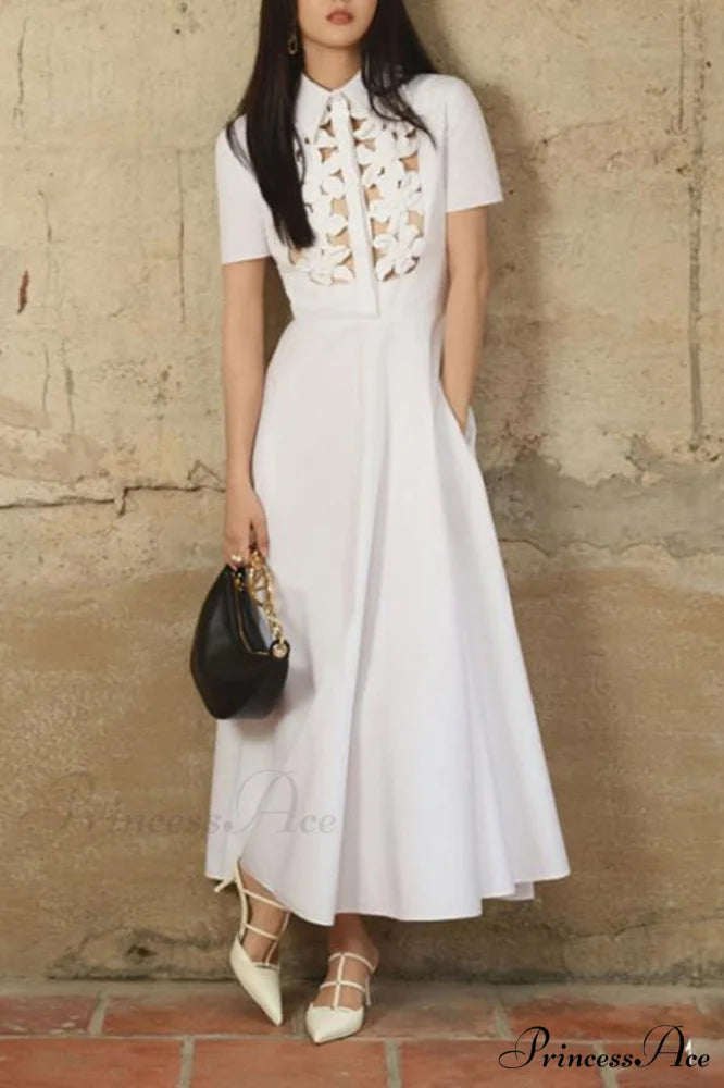 Cotton Poplin 3D Charming Flower Midi Dress