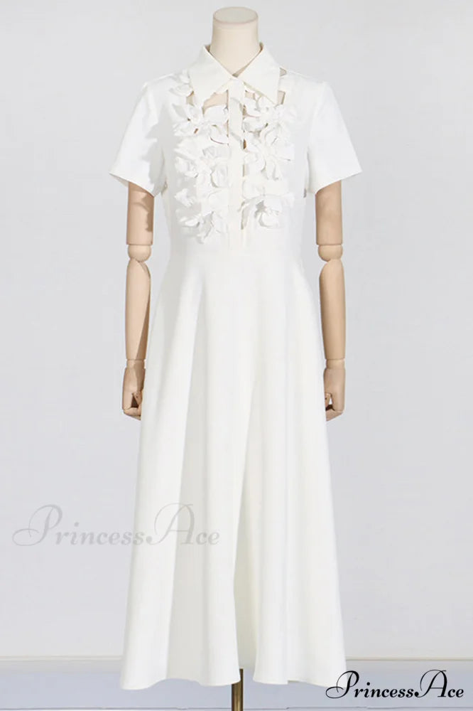 Cotton Poplin 3D Charming Flower Midi Dress S / White