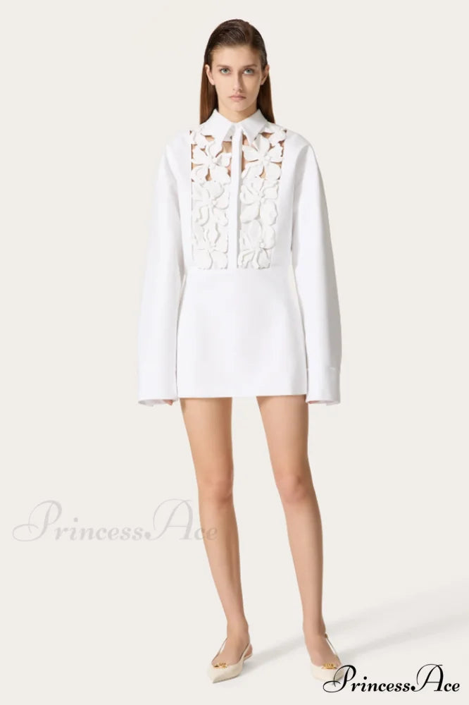 Cotton Poplin 3D Charming Flower Short Dress
