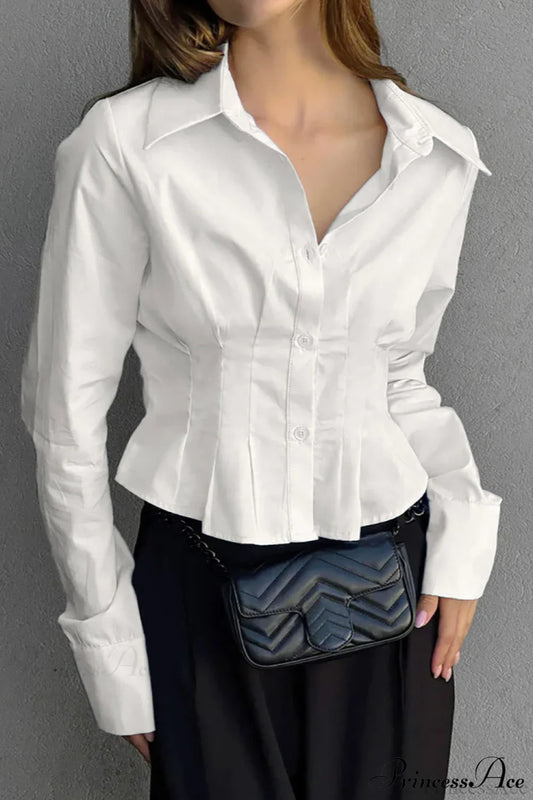 Cotton Ruched Waist Collared Blouse