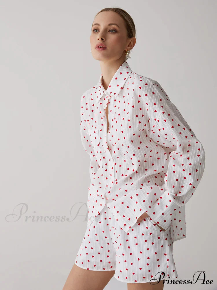 Cotton Sweetheart Striped Trendy Soft Short Set White / S