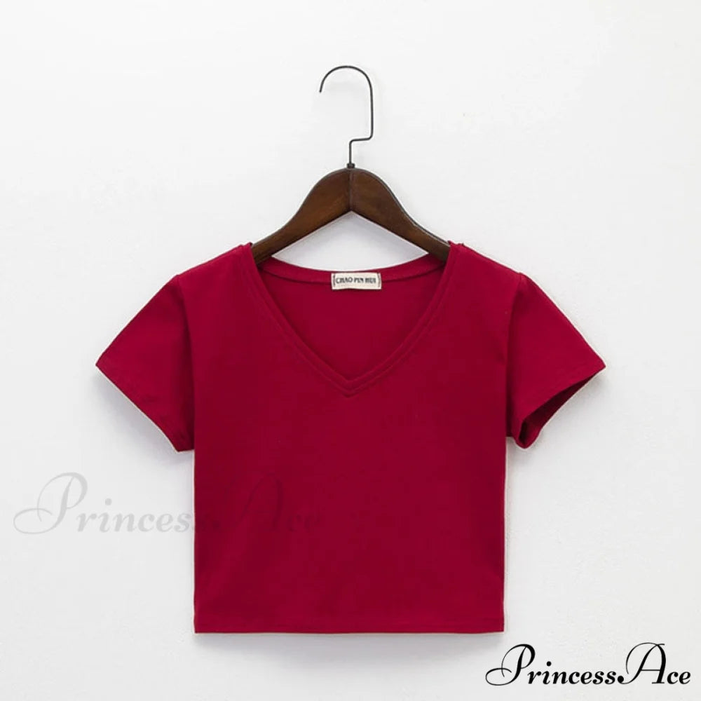 Cotton V Neck Solid Color T Shirt