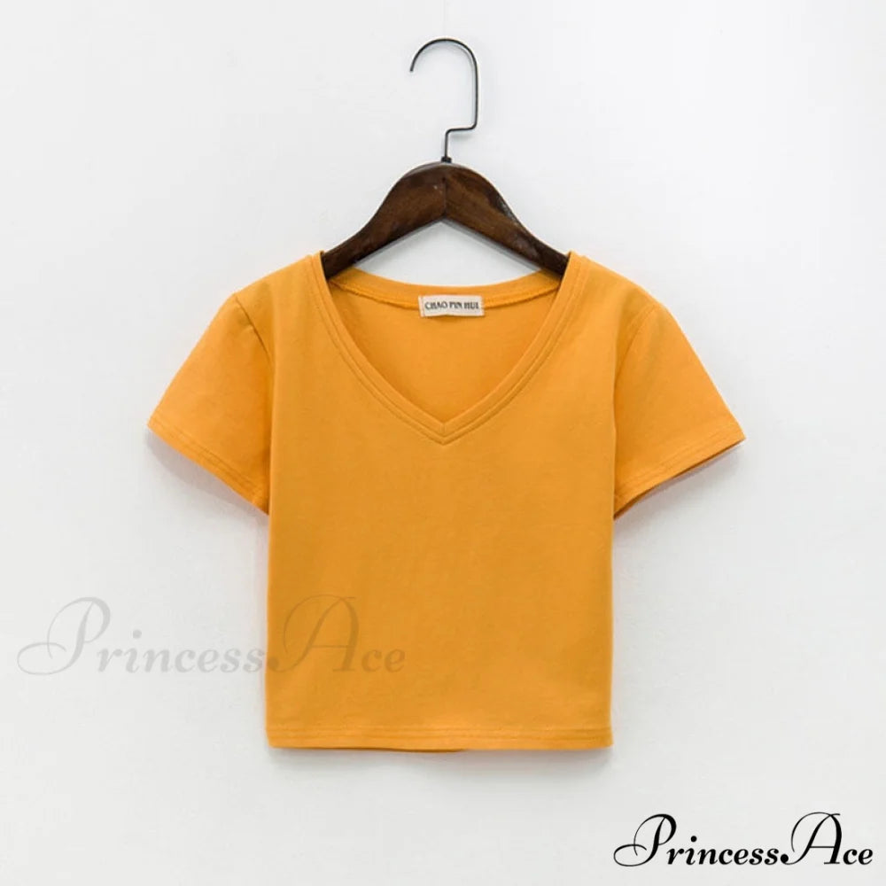 Cotton V Neck Solid Color T Shirt