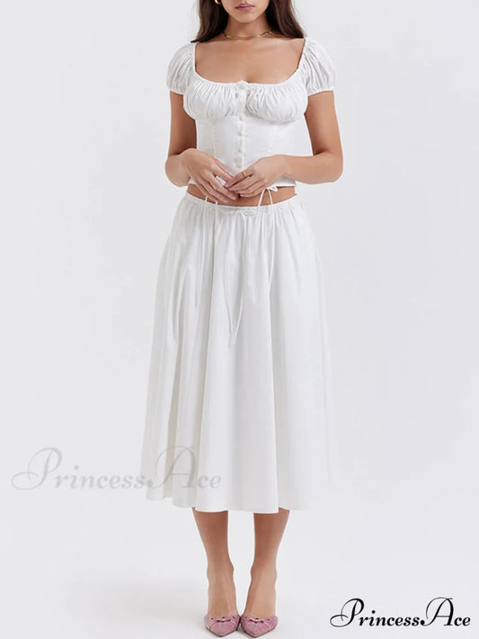 Cowgirl Aesthetics Drawstring Trendy Corset Crop Top White / XS