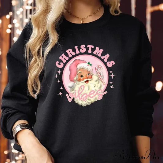 Cozy Casual Pullover Santa Pattern Fall Winter Christmas Hoodie Black / S Christmas Hoodies-L