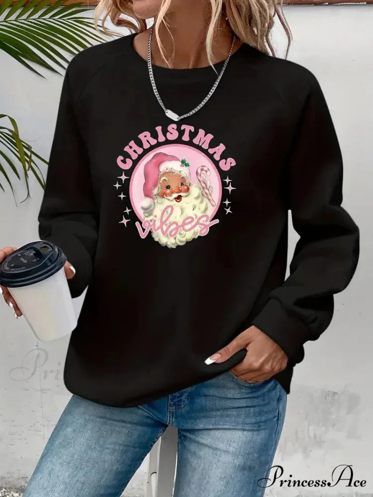 Cozy Casual Pullover Santa Pattern Fall Winter Christmas Hoodie Christmas Hoodies-L
