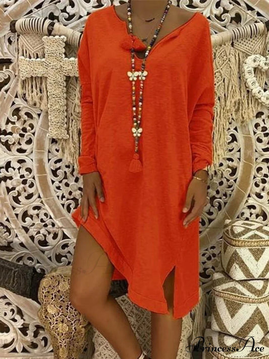 Cozy Plus Size Loose Long Sleeve Tee S / ORANGE