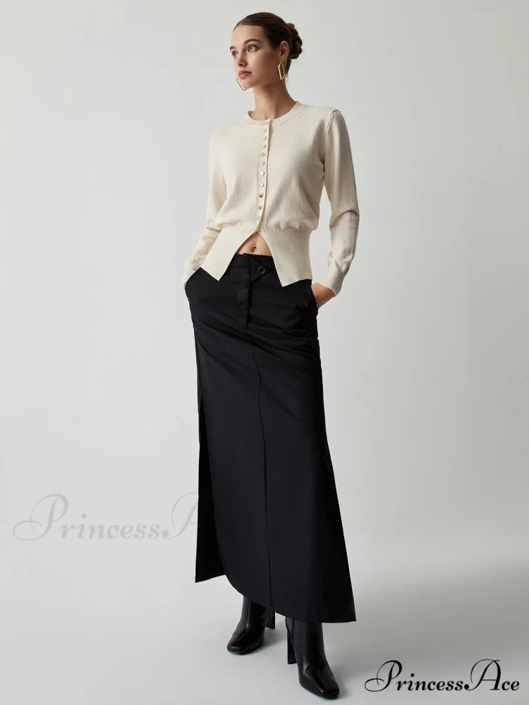 Cream Button Graceful Down Curved Cardigan Off-White / S