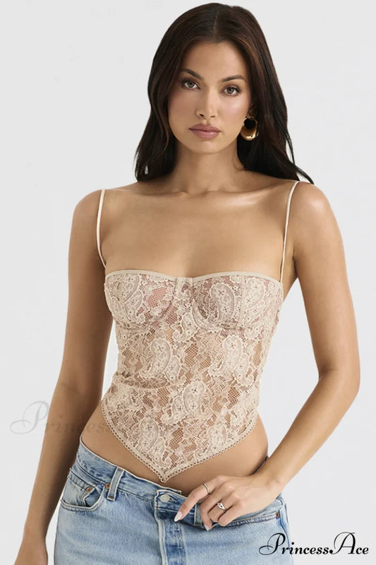 Cream Paisley Stylish Lace Top XS / Picture