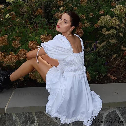 Creamy Billowy Sleeve Short Dress WHITE / S minidress-250223