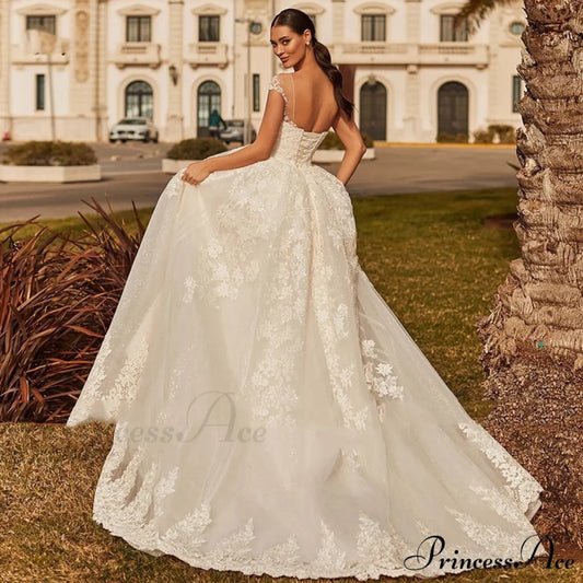Creamy Ethereal Extended Train Wedding Gown lvory white / 2 weddingdress-250223