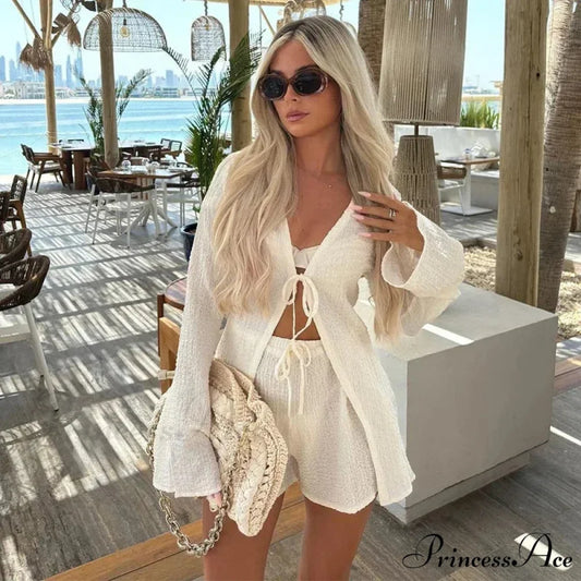 Crease Lace Extended Sleeve Ivory Blouse White / S blouse-250223