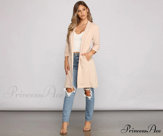 Crepe Longline Blazer for Boss Babes KHAKI / S