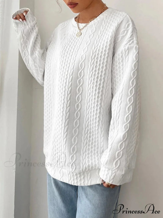Crew Neck Graceful Cable Knit Sweater