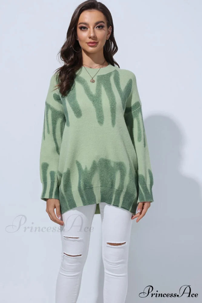 Crew Neck Jumper with Pattern Spring Green / One size