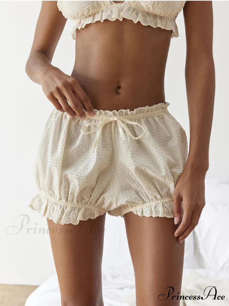 Crimson Checkered Lace Trim Bloomer Short WHITE / S short-250223
