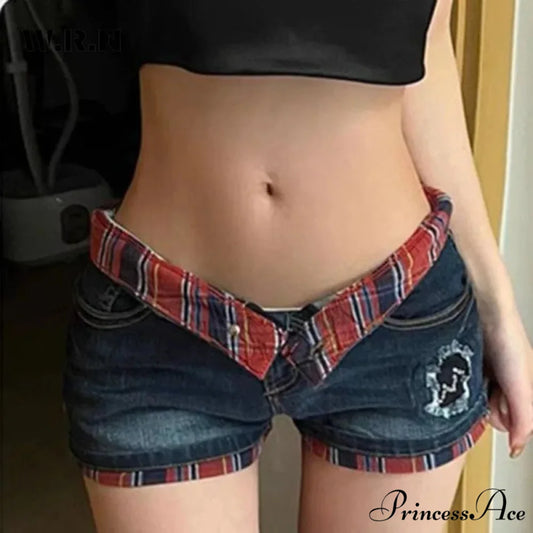 Crimson Checkered Short Shorts Blue / XS short-250223