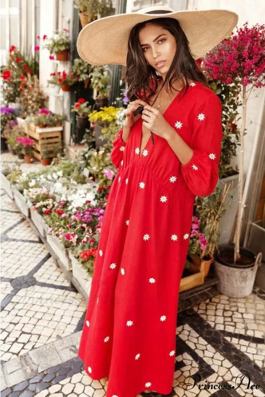 Crimson Cotton Long Dress bohodress-250126