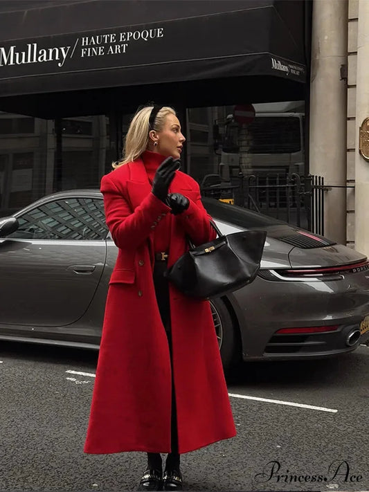 Crimson Dual Buttoned Woolen Overcoat Red / S coats-241228