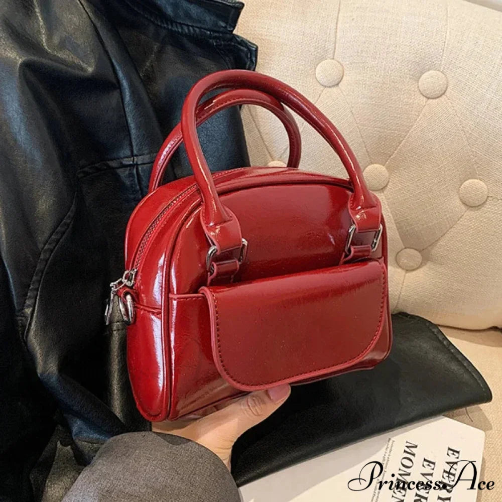 Crimson Firm Faux Leather Underarm Shoulder Bag Red shoulder-250126