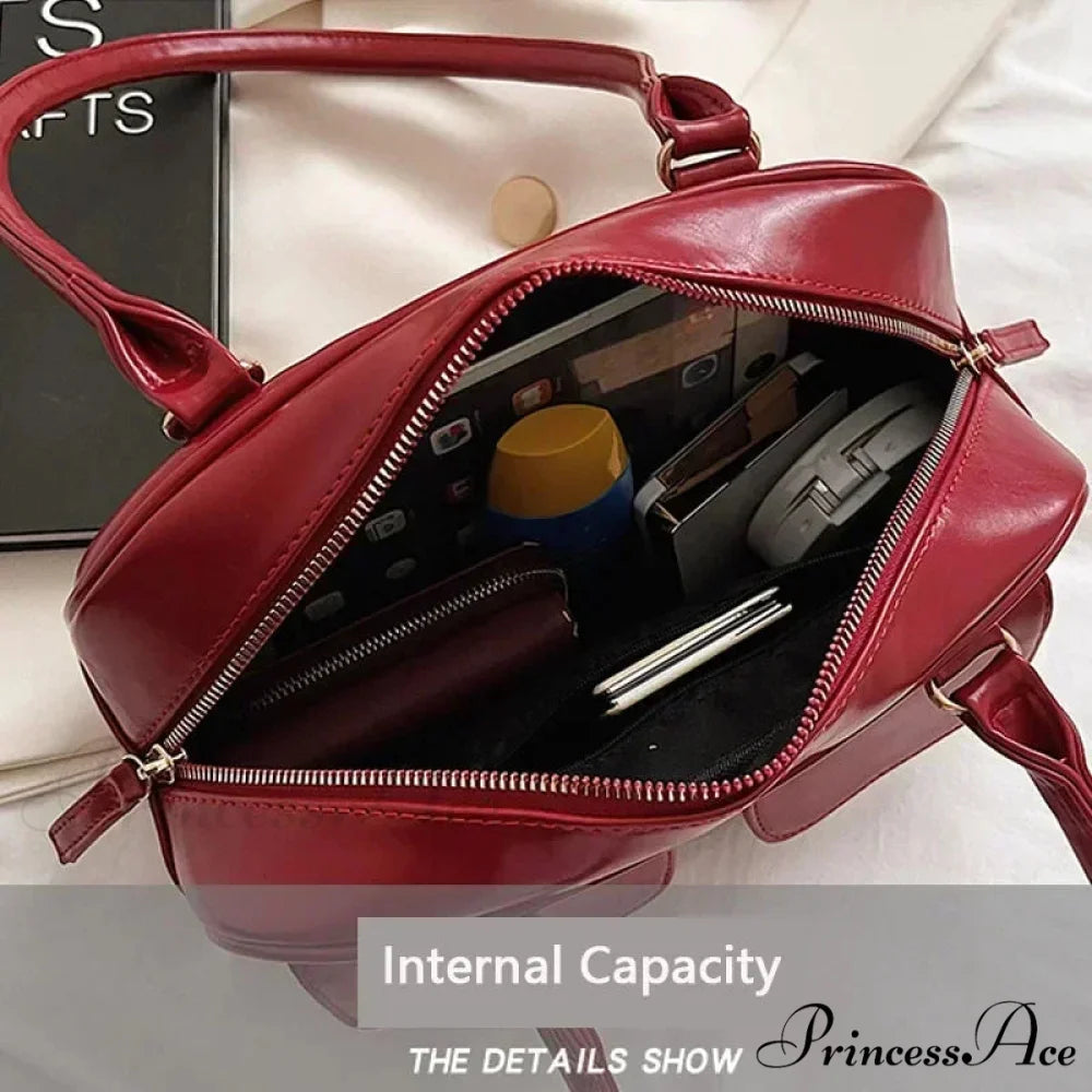 Crimson Glossy Leather Hobo Shoulder Bag shoulder-250126
