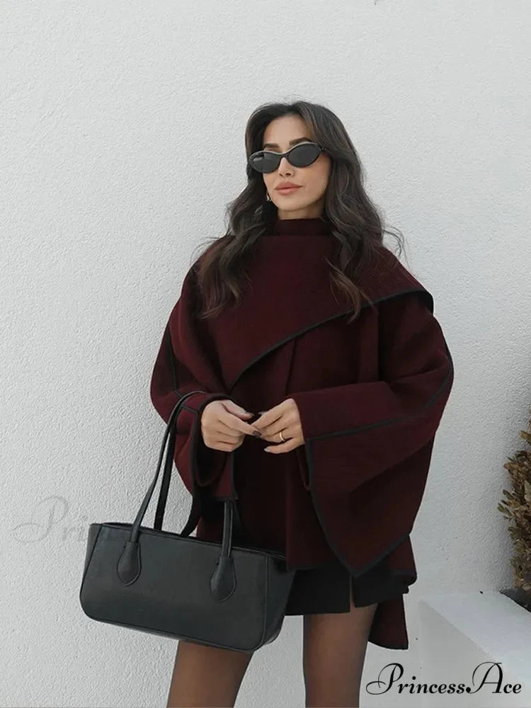 Crimson Patchwork Woolen Coat coats-241228
