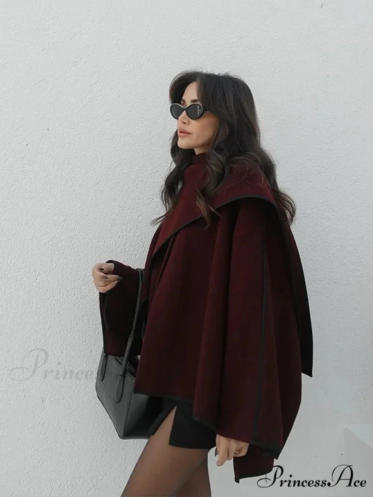 Crimson Patchwork Woolen Coat coats-241228