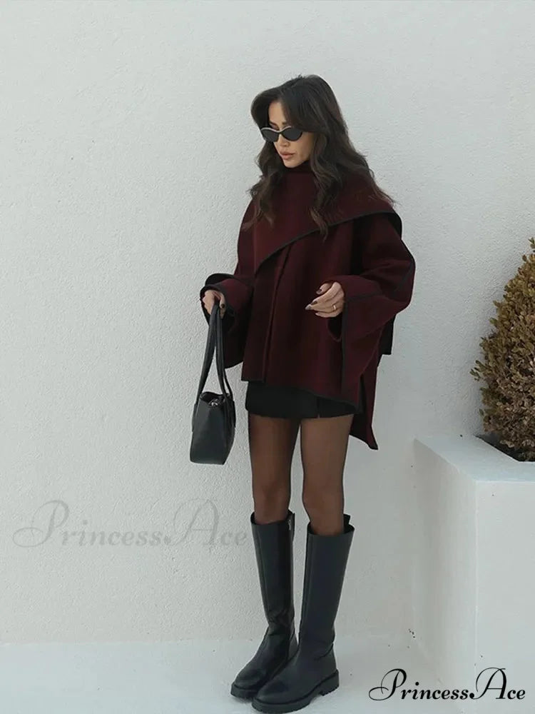 Crimson Patchwork Woolen Coat coats-241228