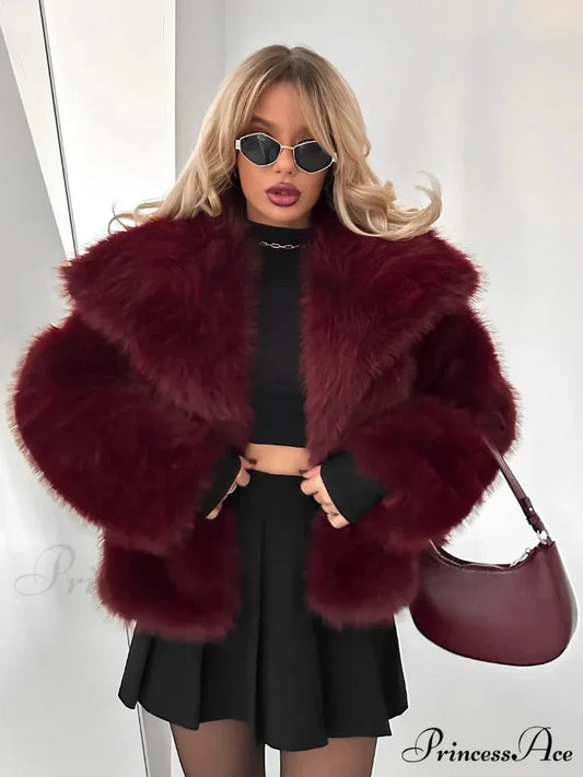 Crimson Soft Collar Brief Jacket Wine red / S coats-241228