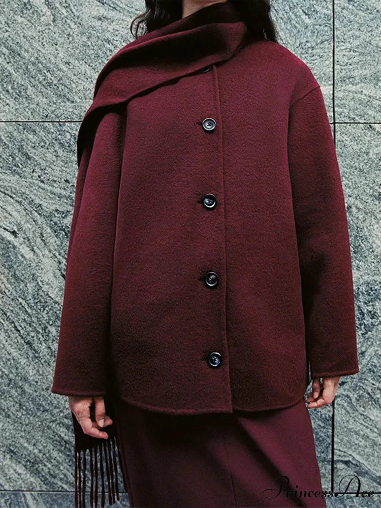 Crimson Woolen Mixes Brief Coat coats-241228
