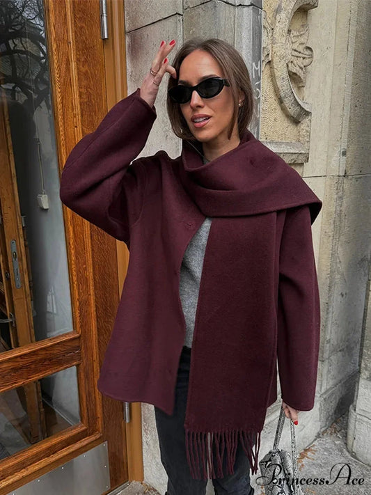 Crimson Woolen Mixes Brief Coat Dark red / S coats-241228